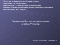 Учебно-тематическое планирование программного материала по предмету Социально-бытовая ориентировка