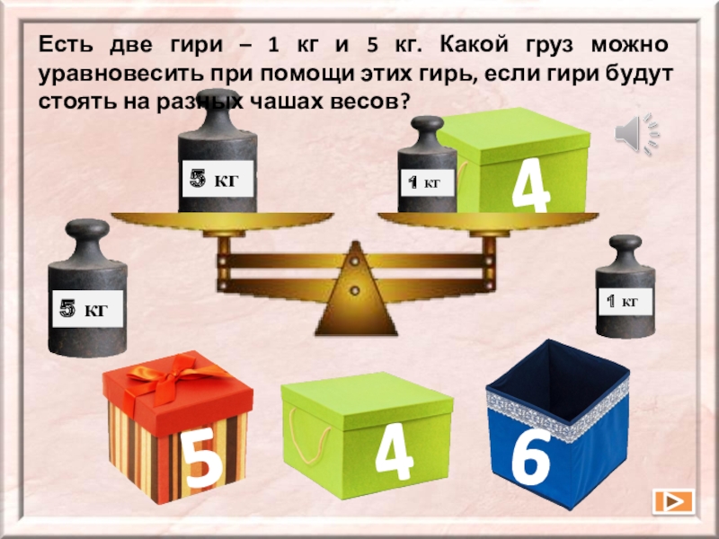 1 кг 5. Есть две гири 1 кг и 5 кг какой груз можно уравновесить. Две гири по 5 кг. Две гири 5 кг и 3 кг связаны. Есть 3 гири 1 кг 2 кг и 3 кг какой груз можно уравновесить.