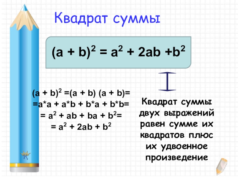 А квадрат плюс б квадрат. Квадрат суммы. Квадрат суммы и квадрат. Квадрат суммы и сумма квадратов. Сумма квадрат суммы.