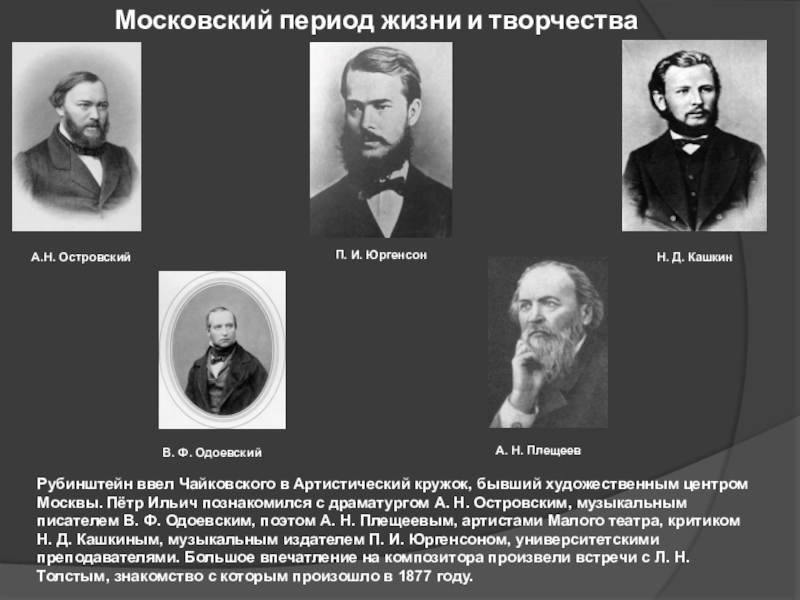 Московский период. Современники Чайковского композиторы. Московский артистический кружок Островский. Островский Александр Николаевич артистический кружок. Островский основал артистический кружок в 1866 году.