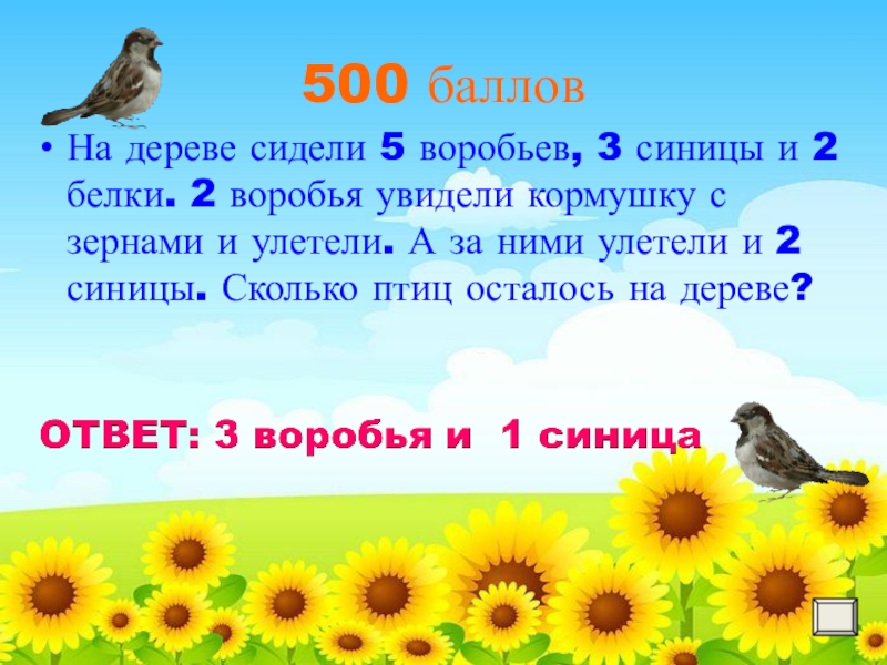 Егор повесил на дерево кормушку для птиц на диаграмме показано сколько воробьев и синиц прилетало