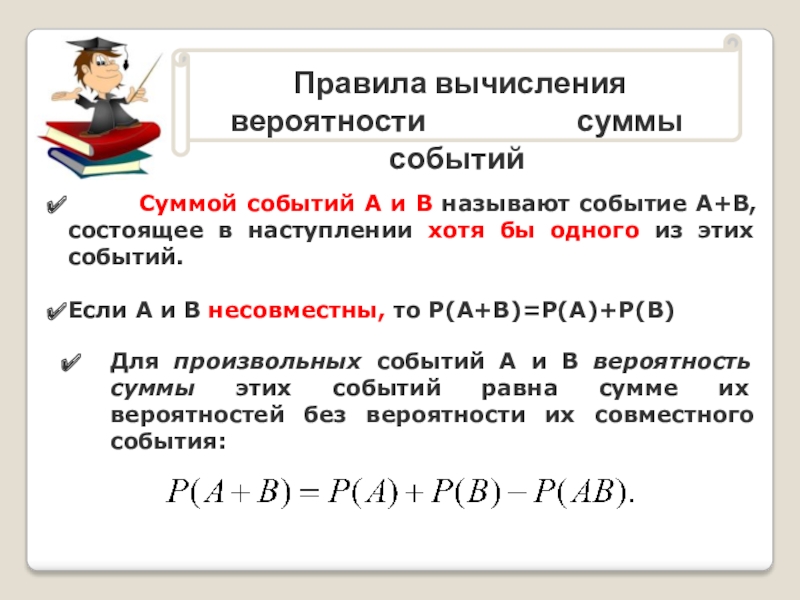 Вероятность противоположного события. Вычисление вероятности. Правила вычисления. Правило вычисления вероятностей. Вероятность суммы произвольных событий.