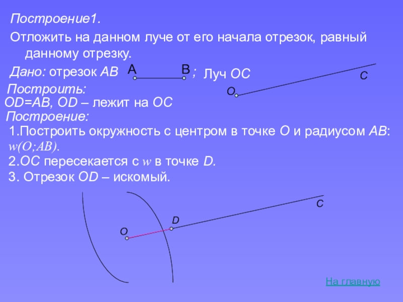 Используя данные отрезки. На данном Луче от его начала отложить отрезок равный данному. Начертить отрезок равный данному. Построение отрезка равного данному. Отложить отрезок равный данному.