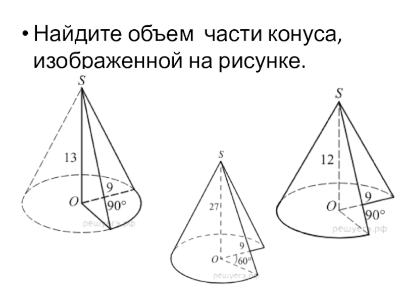 Объем части конуса изображенного на рисунке