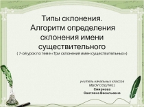 Презентация к фрагменту урока по русскому языку Типы склонения. Алгоритм определения склонения имени существительного