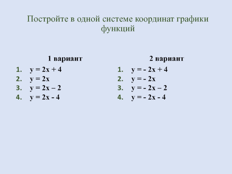 Постройте в одной системе координат графики функций1 варианту = 2х + 4у = 2ху = 2х –