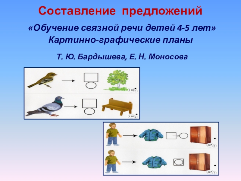 Составление предложений «Обучение связной речи детей 4-5 лет» Картинно-графические планы  Т. Ю. Бардышева, Е.