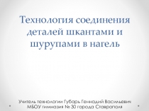 Презентация по технологии для 7 класса на тему:Технология соединения деталей шкантами и шурупами в нагель.