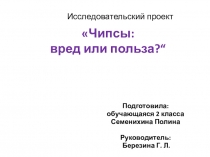 Презентация к исследовательскому проекту: ЧИПСЫ: ВРЕД ИЛИ ПОЛЬЗА?