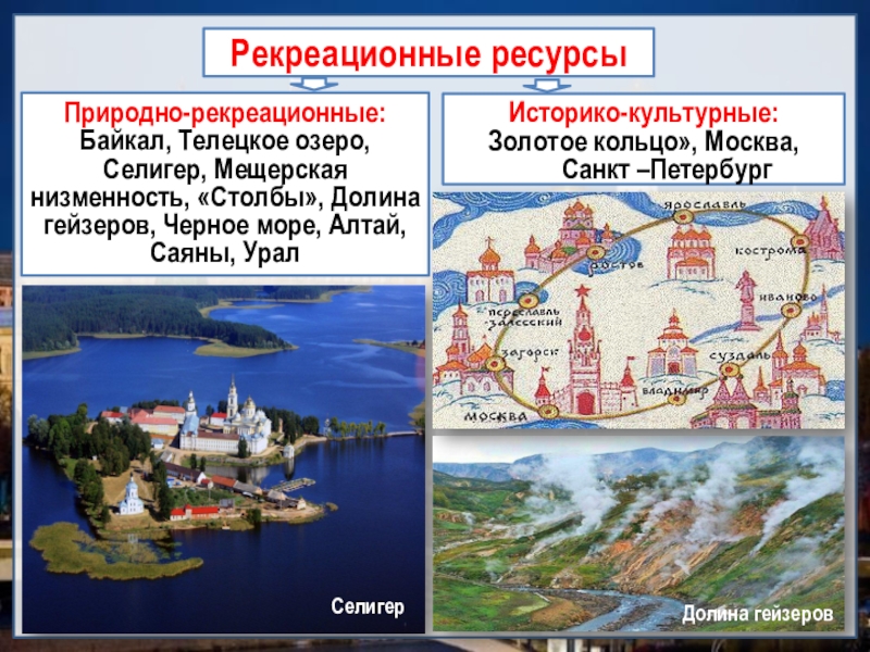 Природно рекреационные объекты. Рекреационные ресурсы России. Природные рекреационные ресурсы России. Рекреационные ресурсы России презентация. Рекреационные ресурсы центральной России.