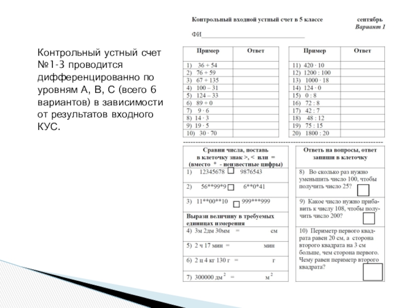 Контрольный устный счет по математике 3 класс