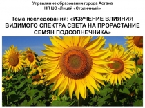 Исследовательский проект (конспект + презентация) Влияние солнечного света на прорастание семян подсолнечника  Направление: Науки о природе