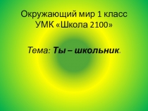 Презентация по окружающему мируТы школьник(1 класс)