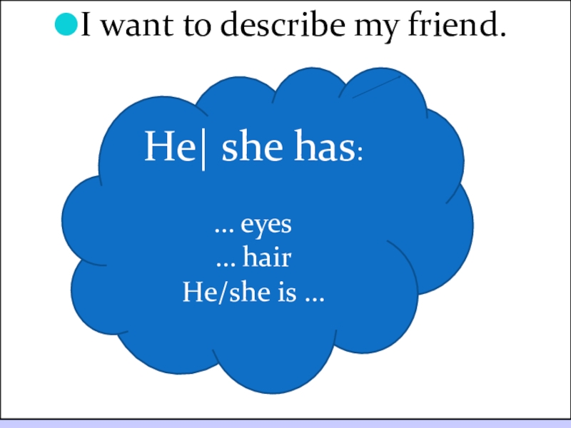 I want to describe my friend. He| she has:… eyes… hairHe/she is …