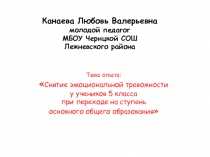 Снятие эмоциональной тревожности у учеников 5 класса при переходе на ступень основного общего образования