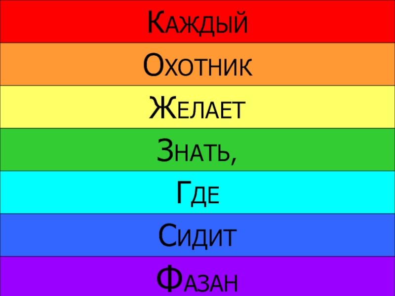 Каждый охотник желает знать где сидит фазан цвета радуги фото по порядку список