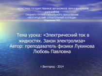 Презентация урока Электрический ток в жидкостях. Закон электролиза