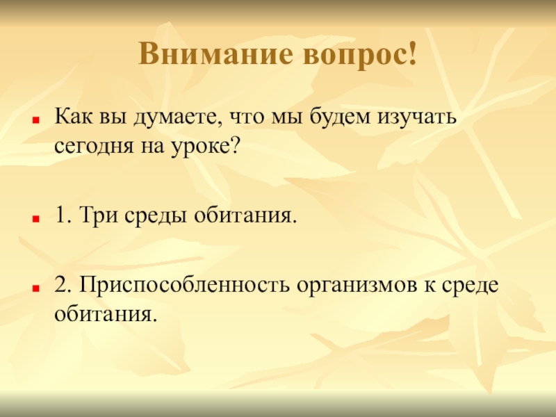 Три среды. Сегодня мы будем изучать животных. Что мы сегодня изучали.