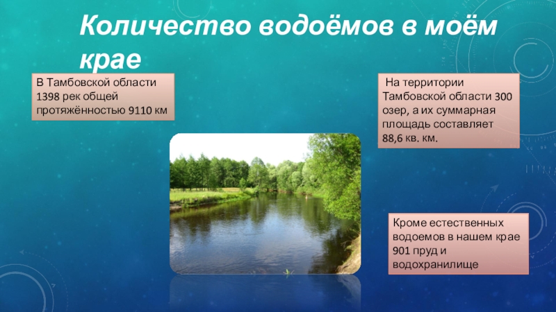 Края число. Водоемы моего края. Водоемы нашего края. Водоёмы Тамбовской области презентация. Водные богатства моего края.