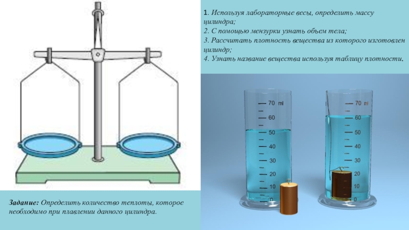 Определить массу с помощью. Определить массу цилиндра. Определить плотность тела с помощью мензурки. Лабораторные весы практическая работа. Как измерить массу цилиндра.