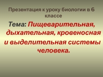Презентация по биологии на тему : Пищеварительная, дыхательная, кровеносная и выделительная системы человека2