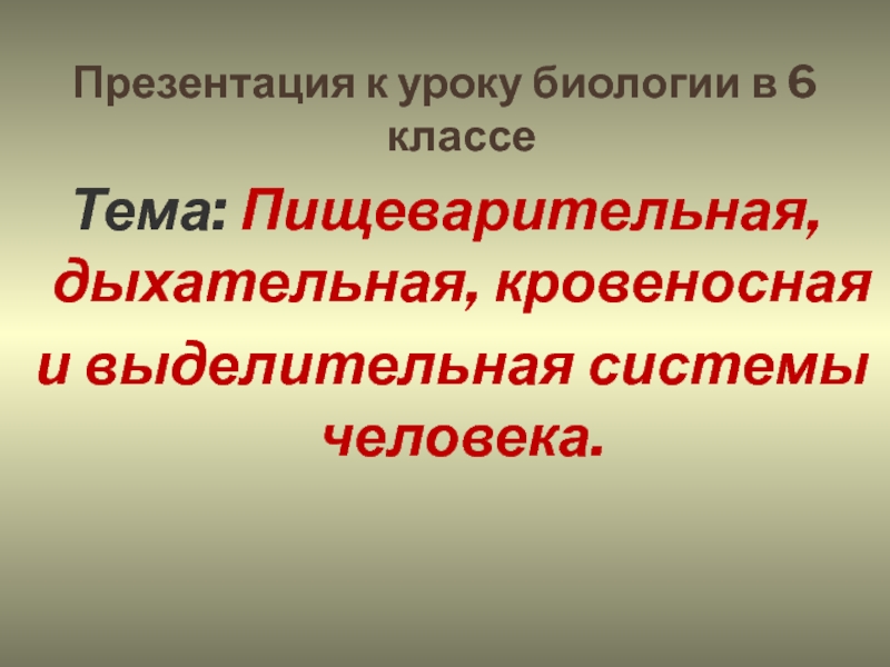 Презентация по биологии на тему : Пищеварительная, дыхательная, кровеносная и выделительная системы человека2