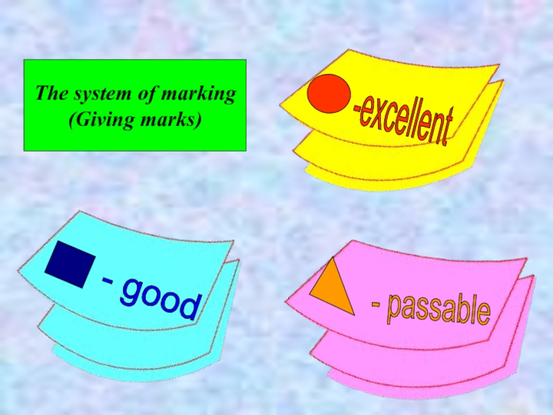 The system of marking(Giving marks)-excellent - good - passable