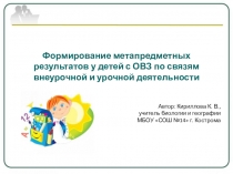 Выступление на тему Формирование метапредметных результатов у детей с ОВЗ по связям внеурочной и урочной деятельности.