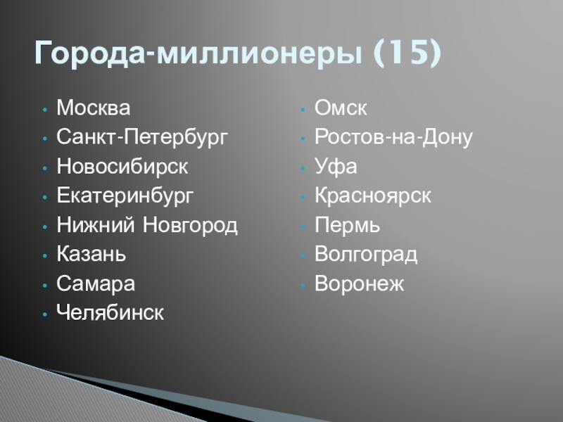 Города миллионеры россии презентация 9 класс