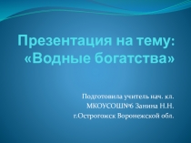 Презентация по окружающему миру на тему: Водные богатства