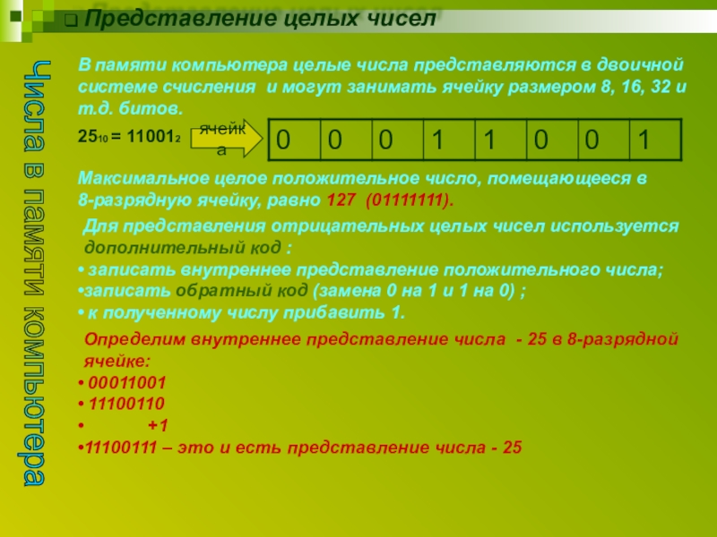 Презентация на тему представление чисел в компьютере 10 класс