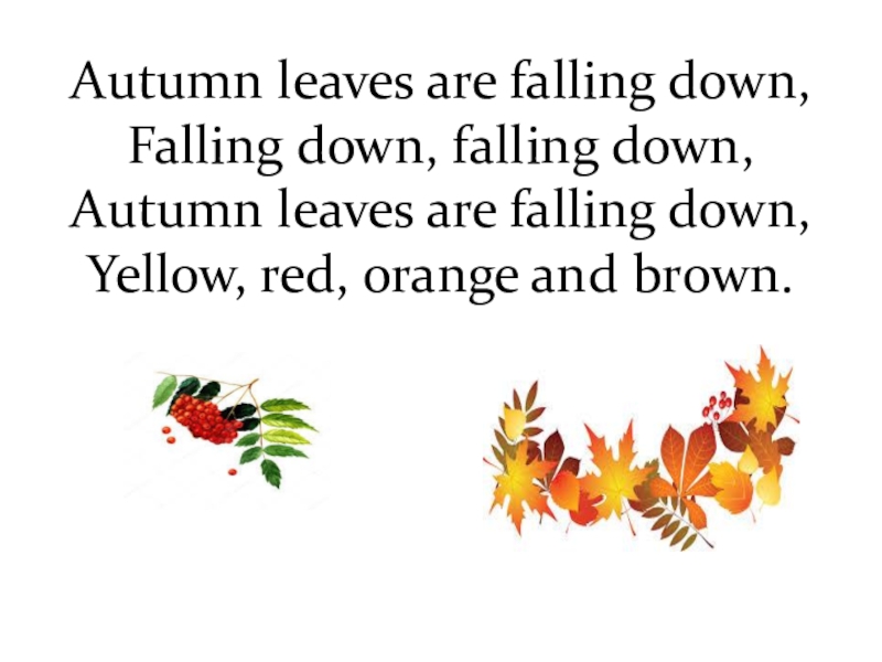 Autumn leaves are falling down, Falling down, falling down, Autumn leaves are falling down, Yellow, red, orange