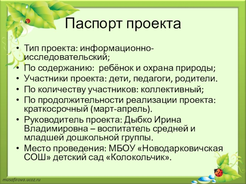 Исследовательский информационный проект