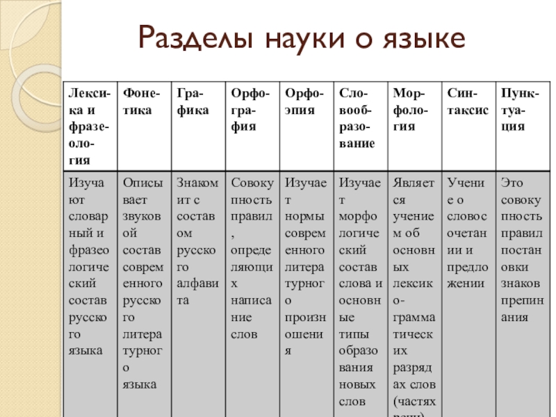 Разделы науки о языке 6 класс презентация