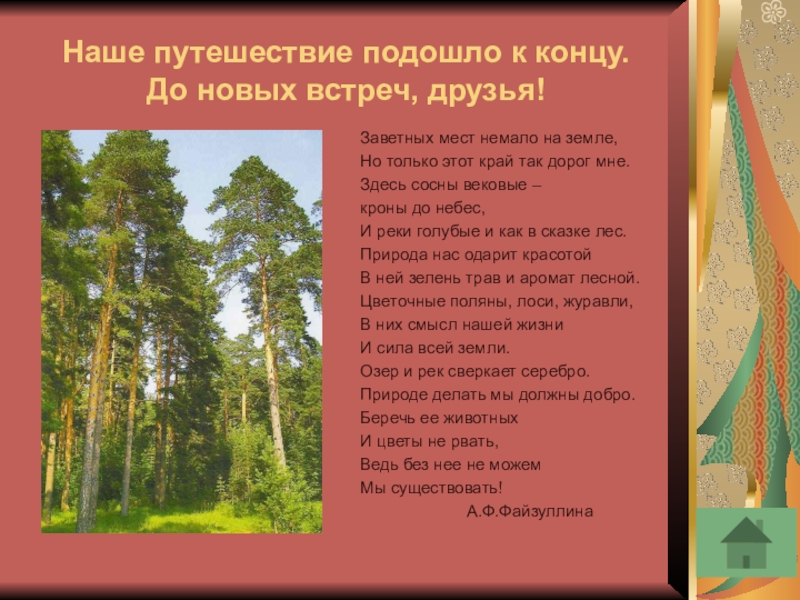 Здесь сосны. Лес наше национальное. Наше путешествие подошло к концу. Заветные места сообщение. О Григорьев Лесное царство стихи.