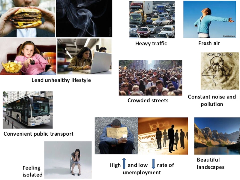 Convenient public. Lead unhealthy Lifestyle. Constant Noise and pollution. Lead unhealthy Lifestyle Heavy Traffic constant Noise pollution convenient public transport. Lead unhealthy Lifestyle Heavy Traffic.