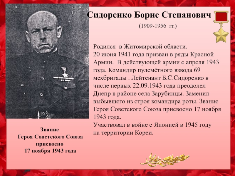 Призвали в ряды. Борис Степанович Сидоренко. Сидоренко Борис Степанович герой советского Союза. Борис Степанович быстрых герой советского. Сидоренко герой Великой Отечественной войны.