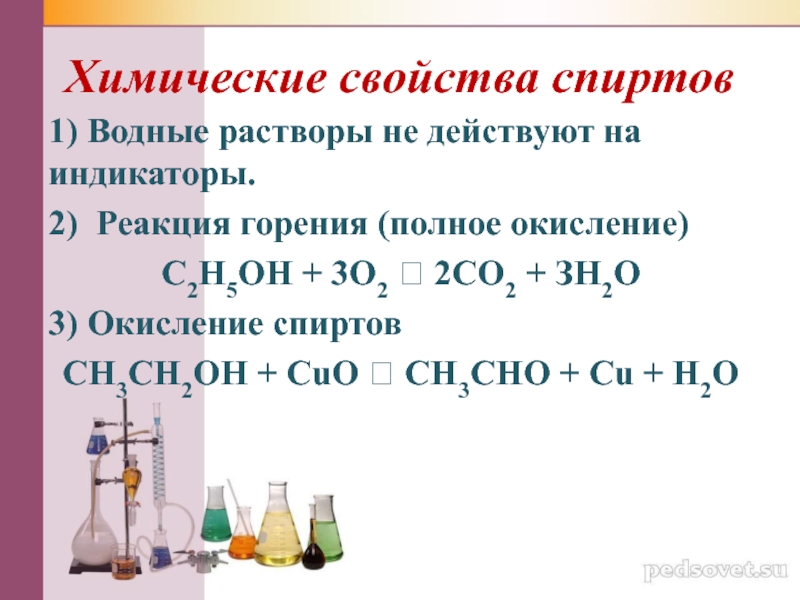 Презентация химические свойства спиртов