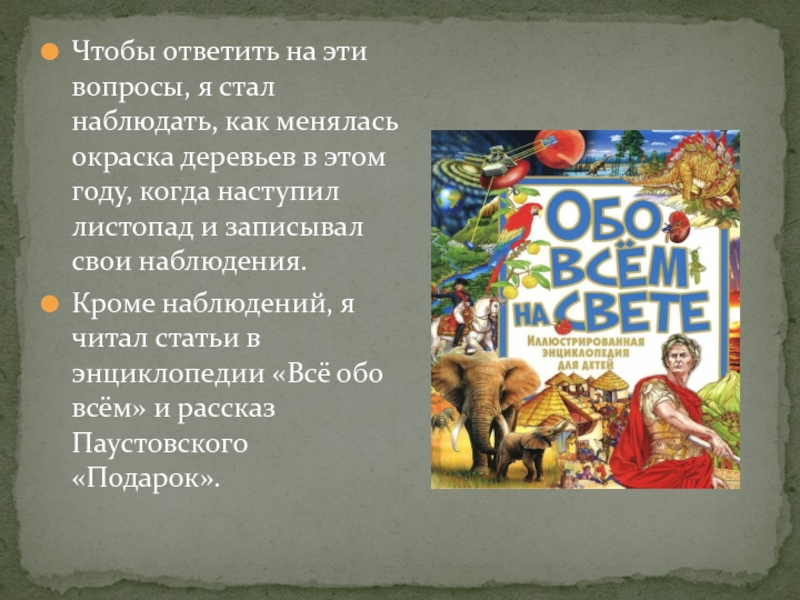 Чтобы ответить на эти вопросы, я стал наблюдать, как менялась окраска деревьев в этом году, когда наступил