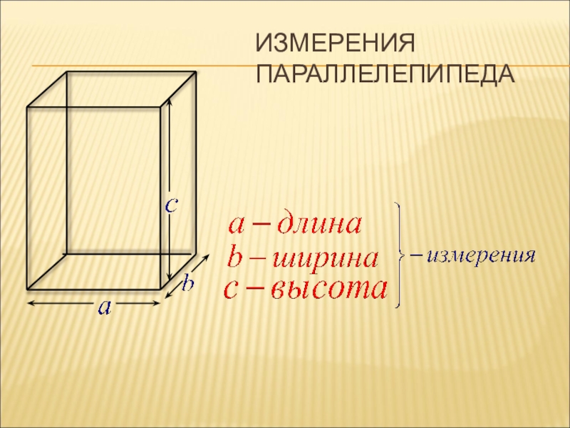 Измерение прямоугольного параллелепипеда равна 7