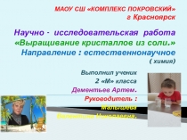 Презентация. Тема:ВЫРАЩИВАНИЕ КРИСТАЛЛОВ ИЗ СОЛИ-исследование.