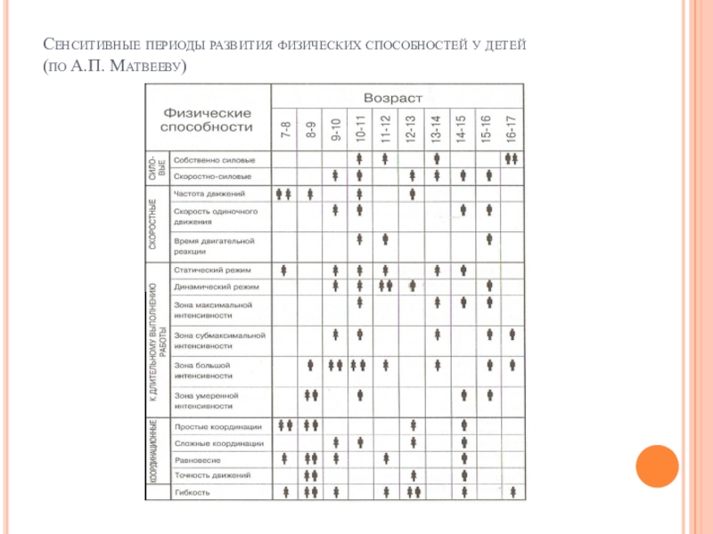 Периоды физического развития. Таблица