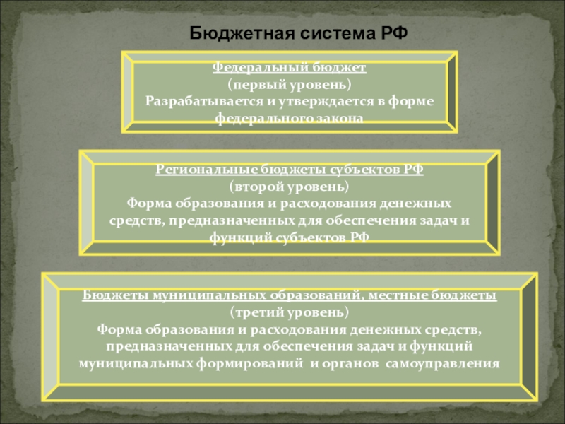 Бюджет 11 класс. 1 Уровень бюджетной системы. Бюджеты всех уровней разрабатываются и утверждаются в форме:. Федеральный бюджет утверждается в форме. 2 Уровень бюджетной системы.