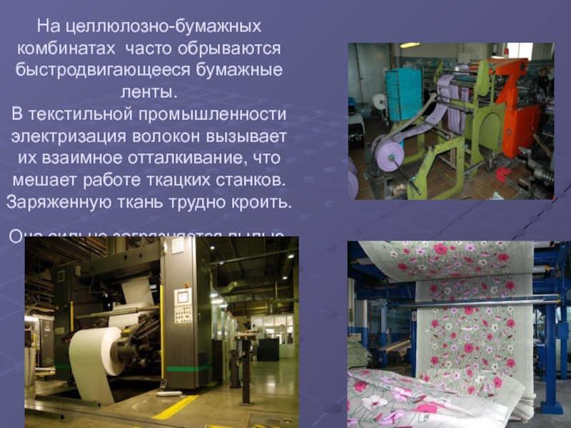 Объясните почему целлюлозно бумажное. Электризация волокон в ткацких станках. Мыла для текстильной промышленности. Целлюлозно бумажный комбинат станки. Бумажная и текстильная промышленность.