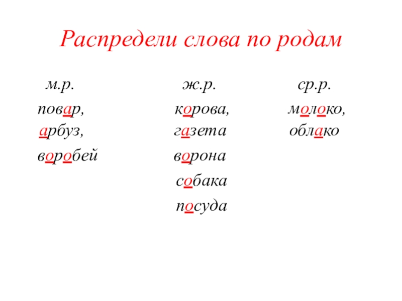 Карточки с родами. Слова по родам. Распределить слова по родам. Слова ср р. Слова м.р ж.р ср.р.