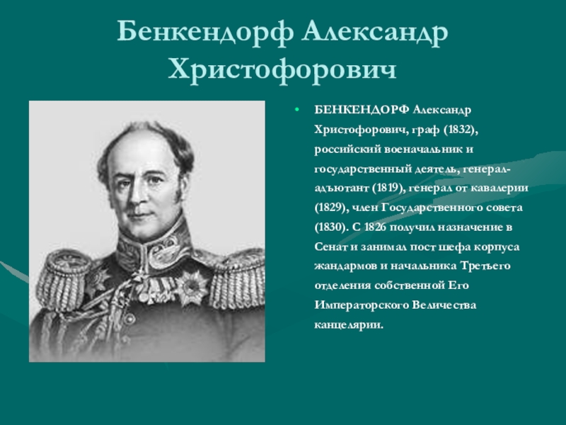 Доклад по теме Бенкендорф Александр Христофорович