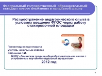 Презентация выступления Распространение педагогического опыта в условиях введения ФГОС через работу стажировочной площадки