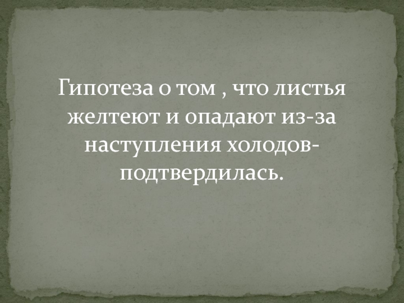 Гипотеза о том , что листья желтеют и опадают из-за наступления холодов-подтвердилась.