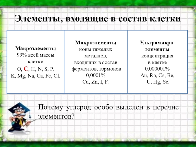 Какие элементы входят состав клетки. Элементы входящие в состав клетки.