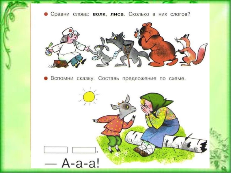 Волк какое слово. Вспомни сказку по схеме. Предложения по схемам 1 класс Азбука. Составь предложение по сказке. Сравни слова волк лиса сколько в них слогов.